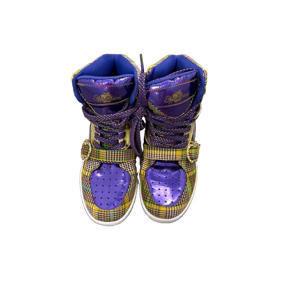 VTG Y2K Apple Bottoms Tamara Purple High Top Lace-Up Sneakers Logo Buckle SZ 10